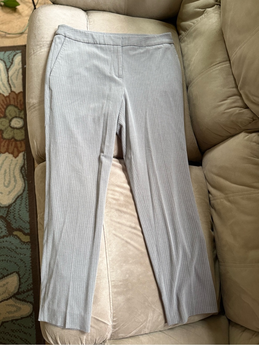 Grey Pinstripe Straight Leg Trousers